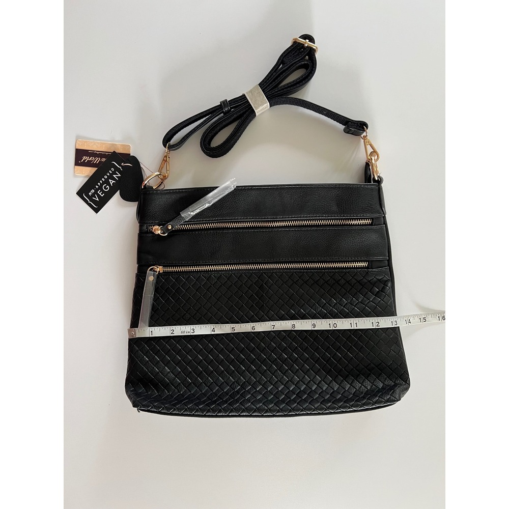 Mellow World Black Vegan Leather Crossbody Bag Woven Texture Gold Hardware NWT - Picture 6 of 14